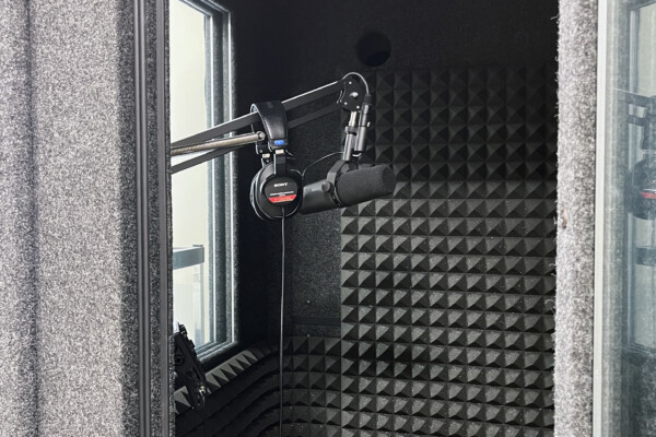 Soundproof recording booth at M-PACT TV community television studio